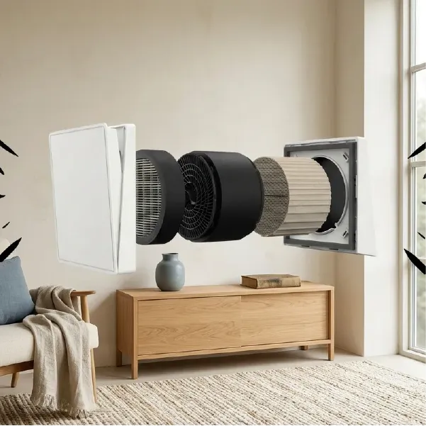 Ventilación descentralizada EcoPair renovando el aire de una estancia